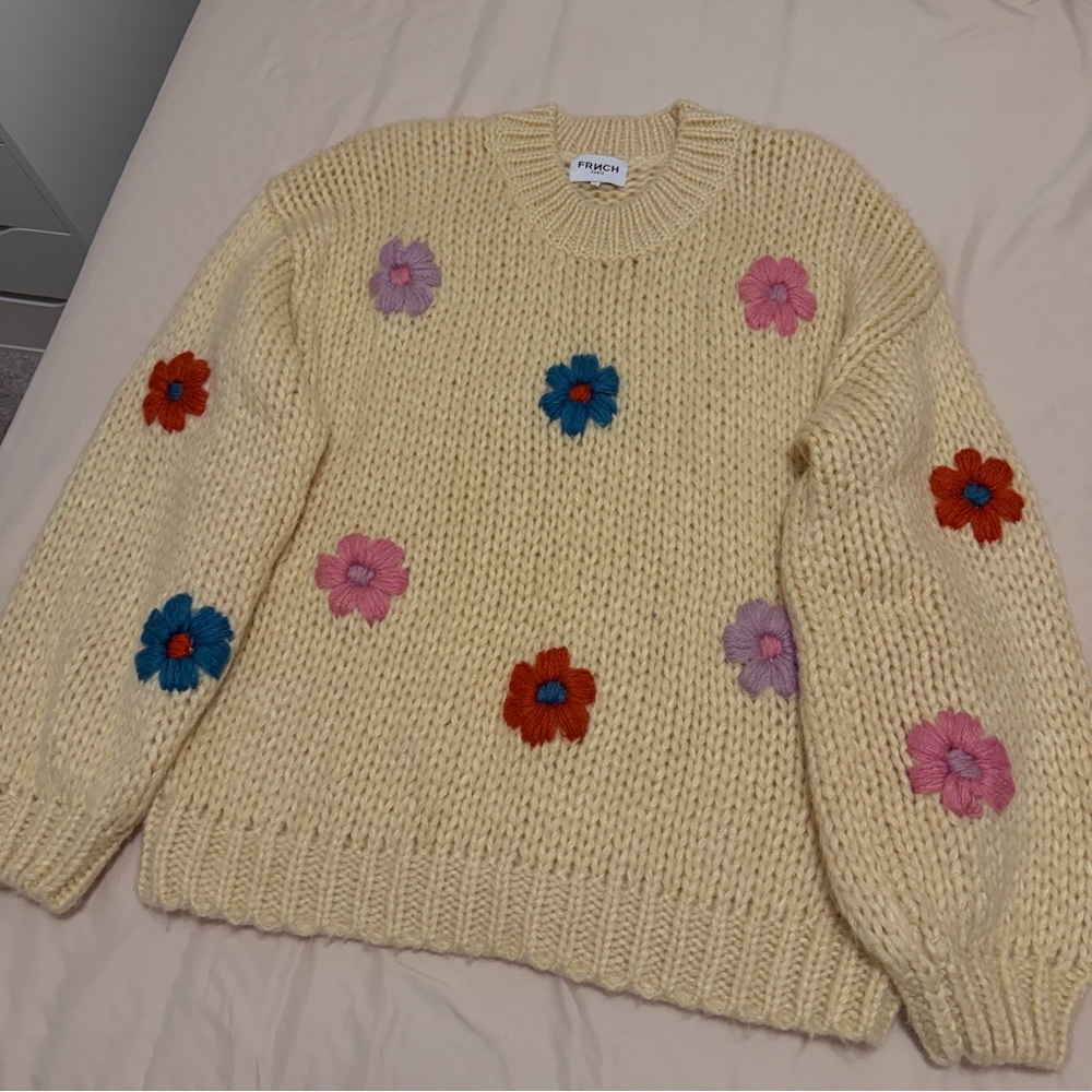 FRNCH Women's Cream Sweater with Colorful Floral Design